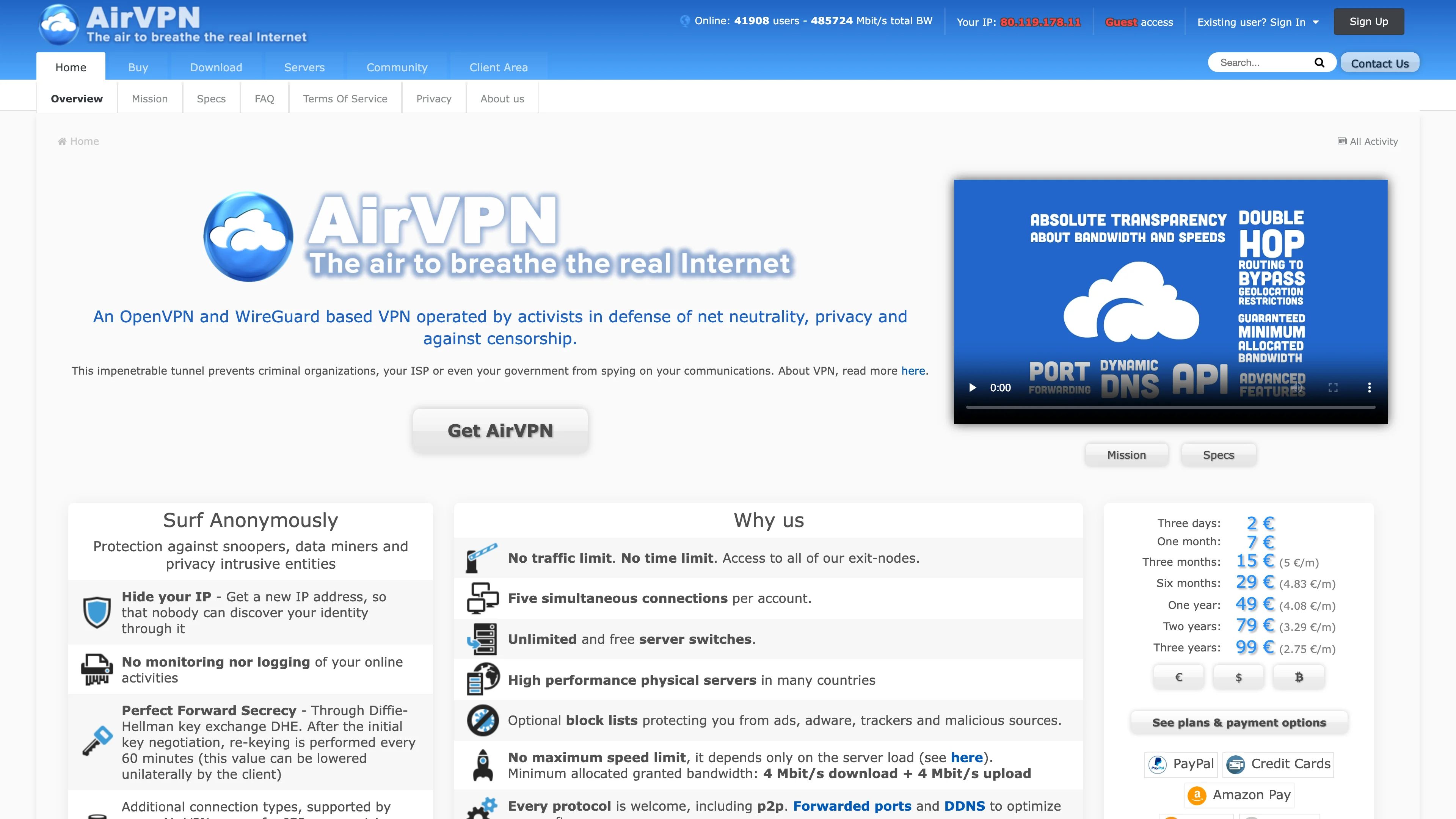 Screenshot of AirVPN