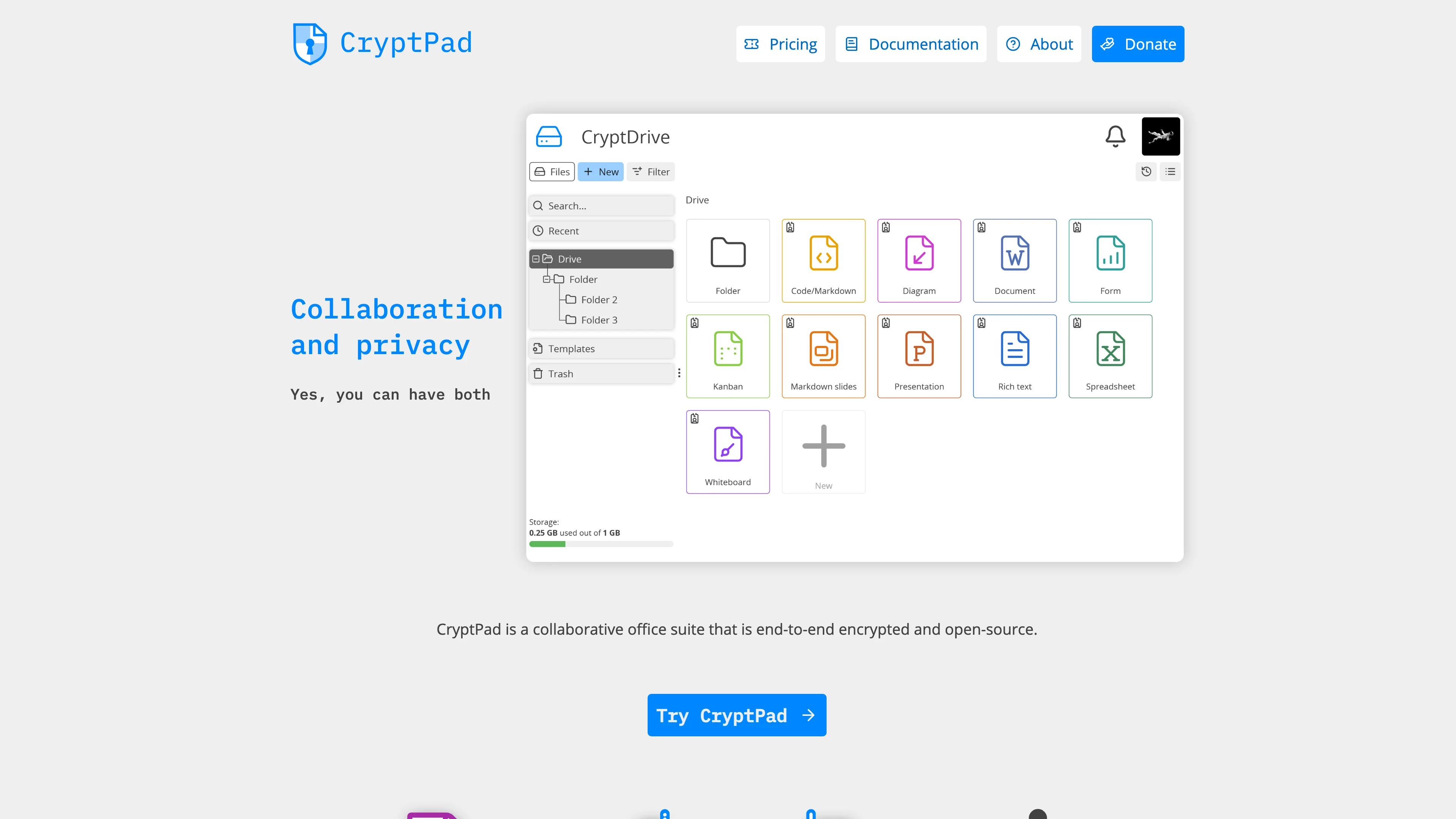Screenshot of CryptPad