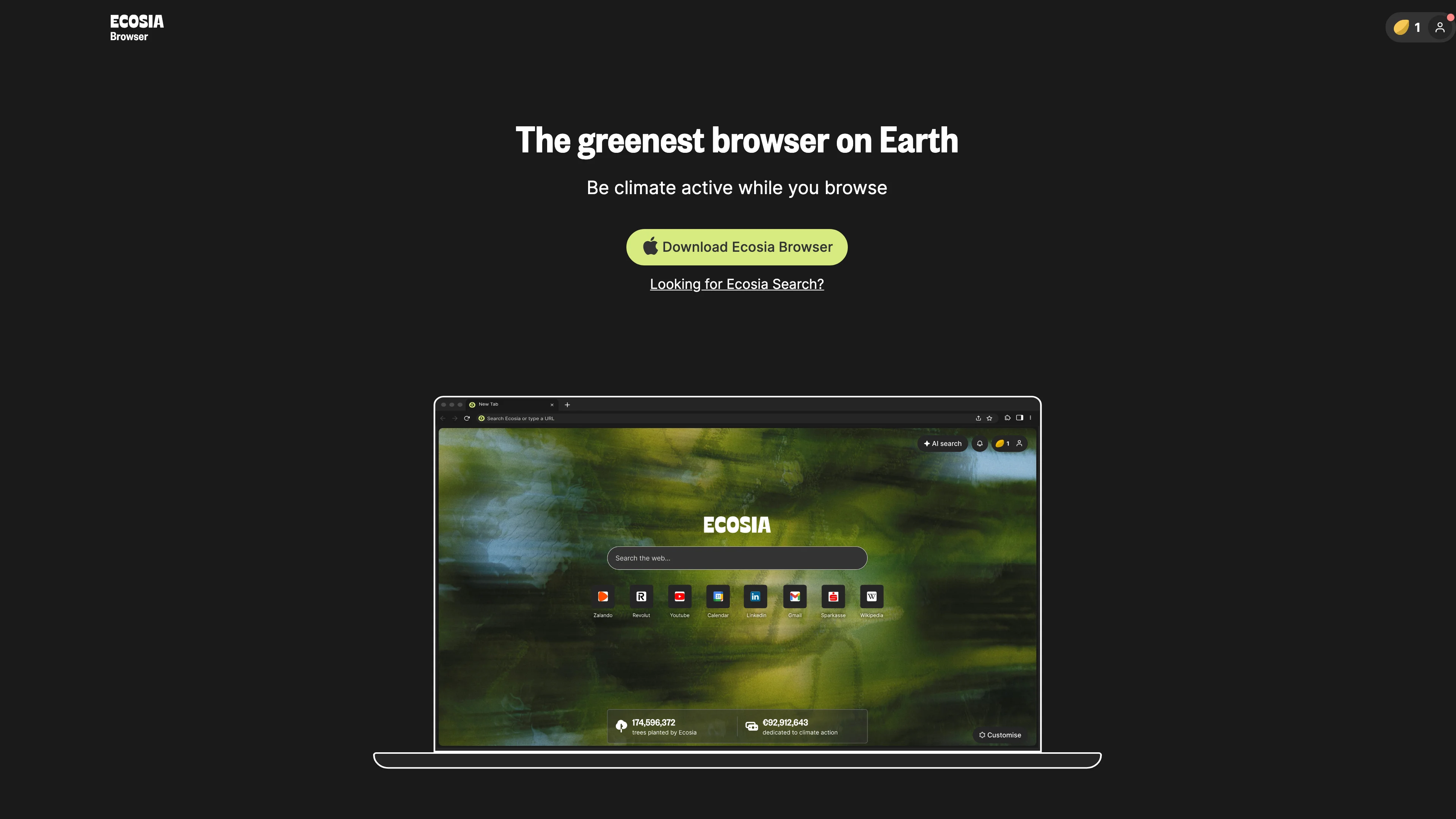 Screenshot van Ecosia Browser