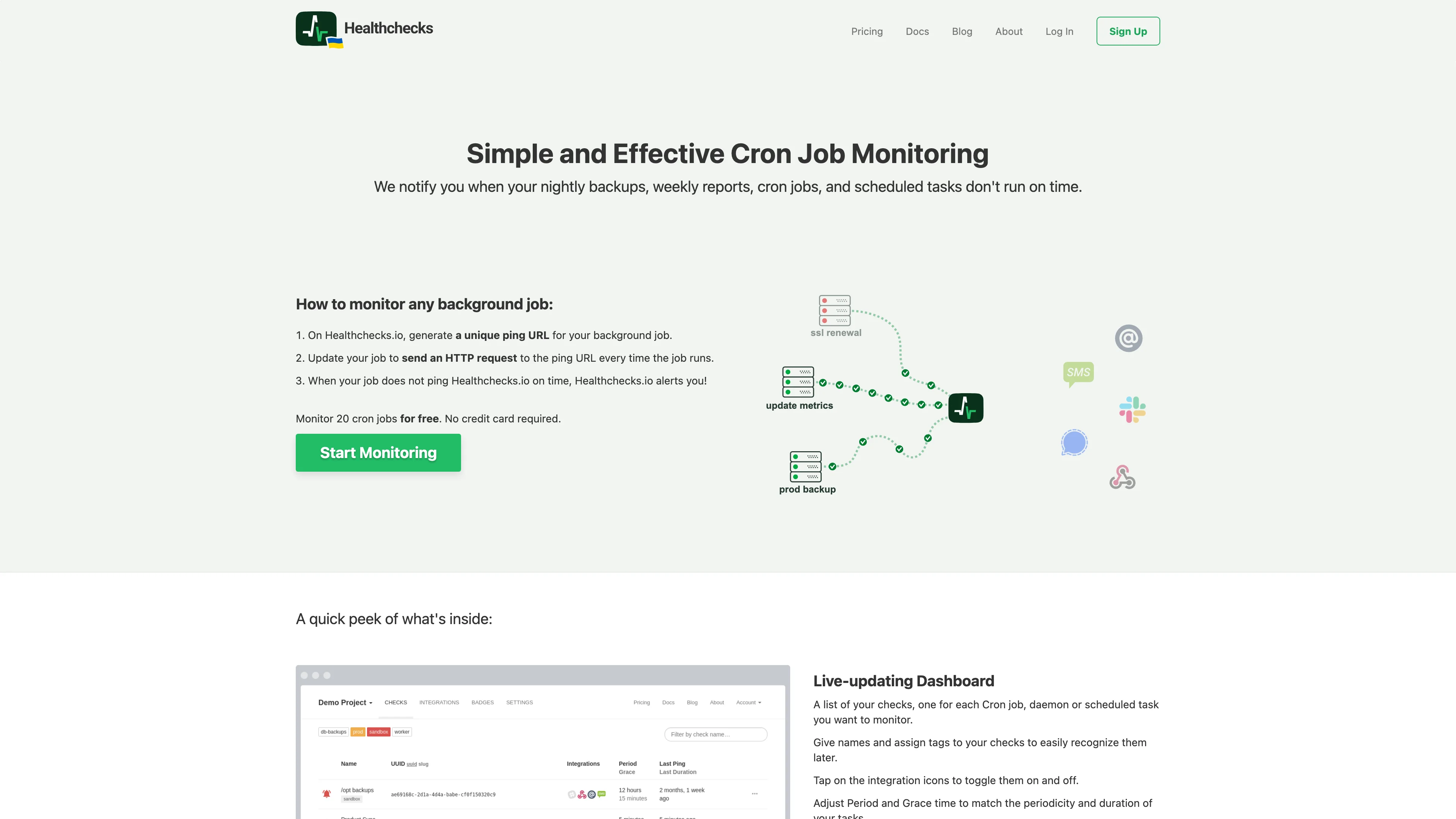 Screenshot of Healthchecks.io