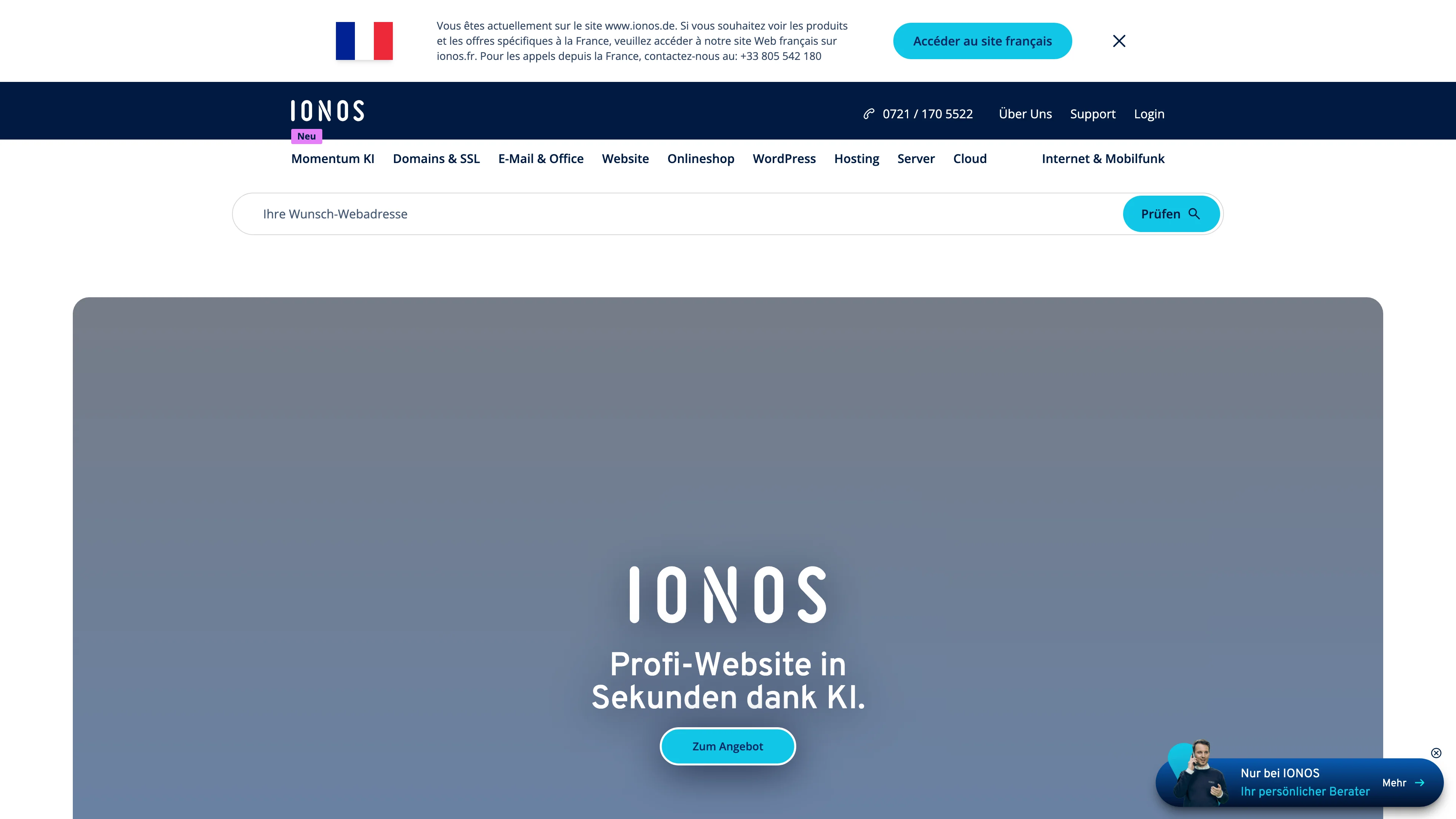 Screenshot of IONOS
