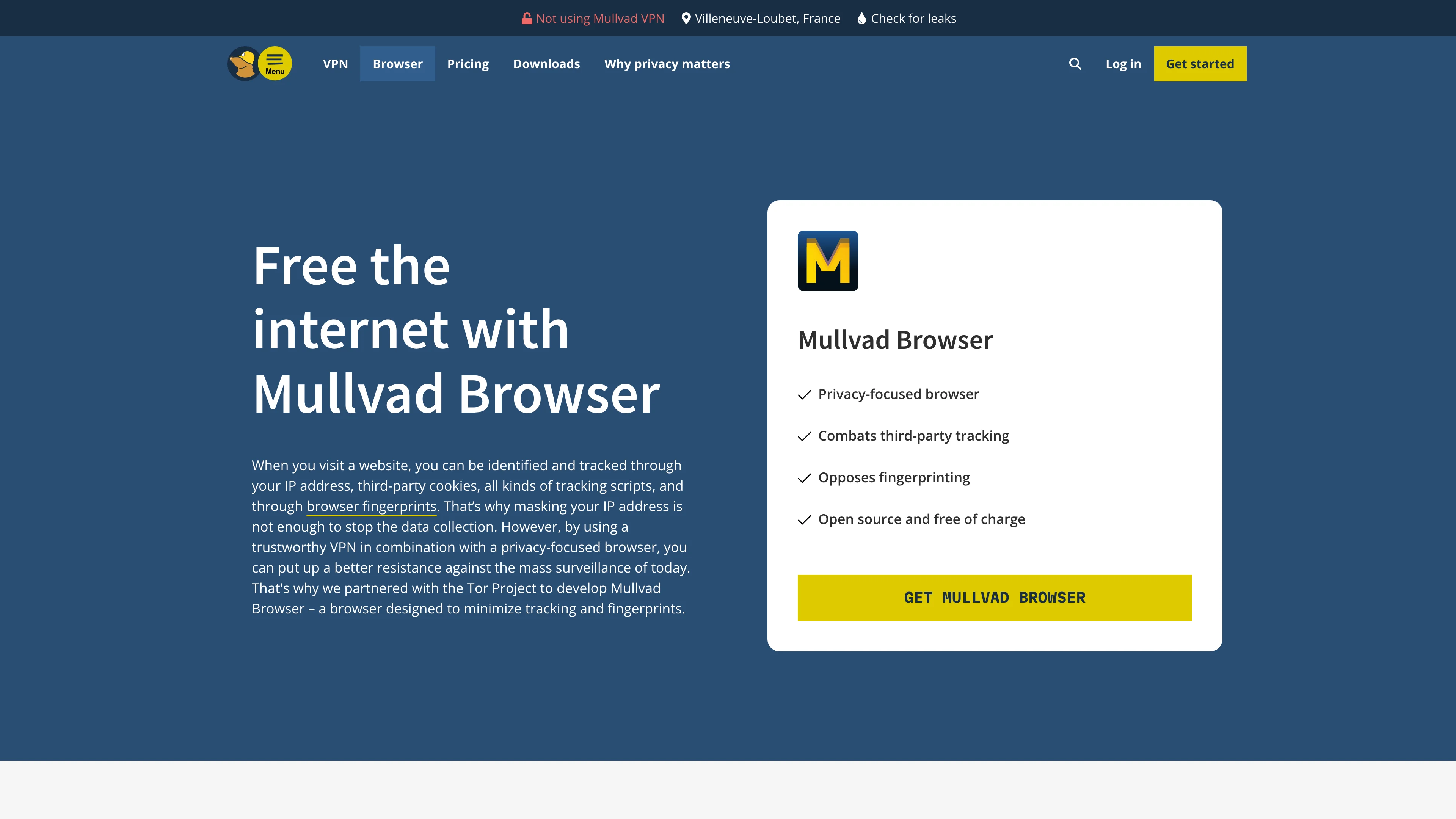 Screenshot van Mullvad Browser