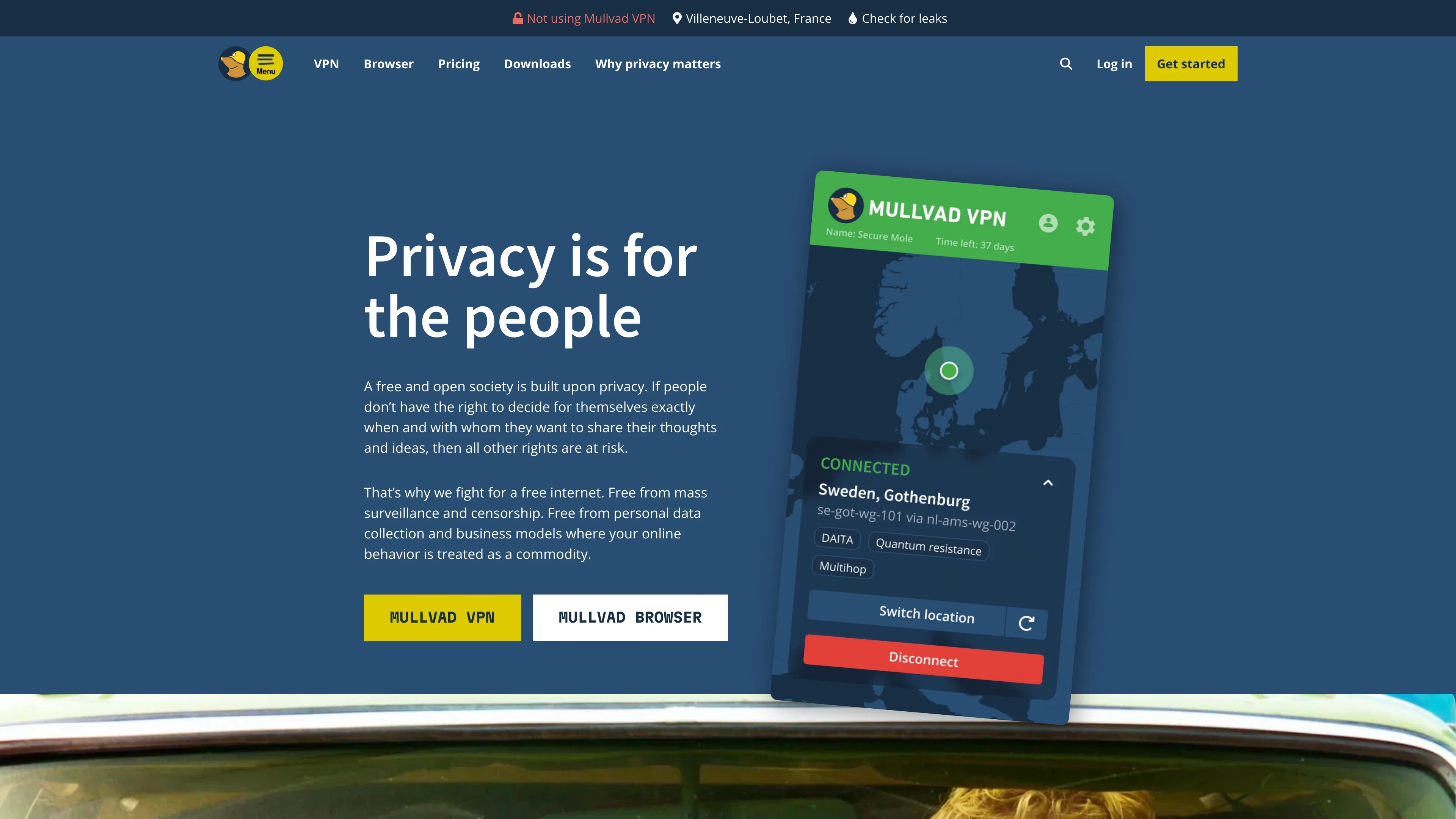 Screenshot of Mullvad VPN