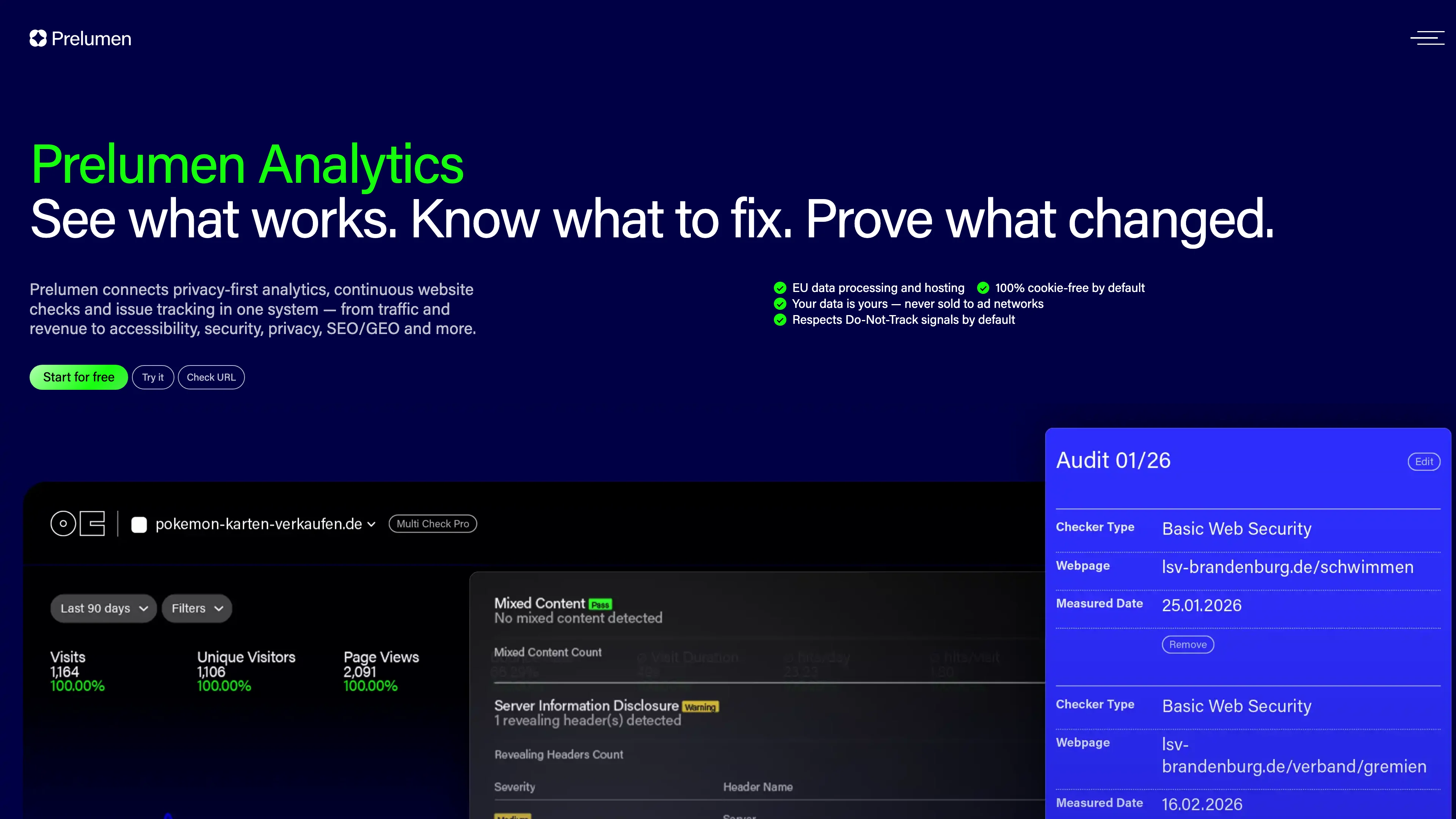 Screenshot von Prelumen Analytics