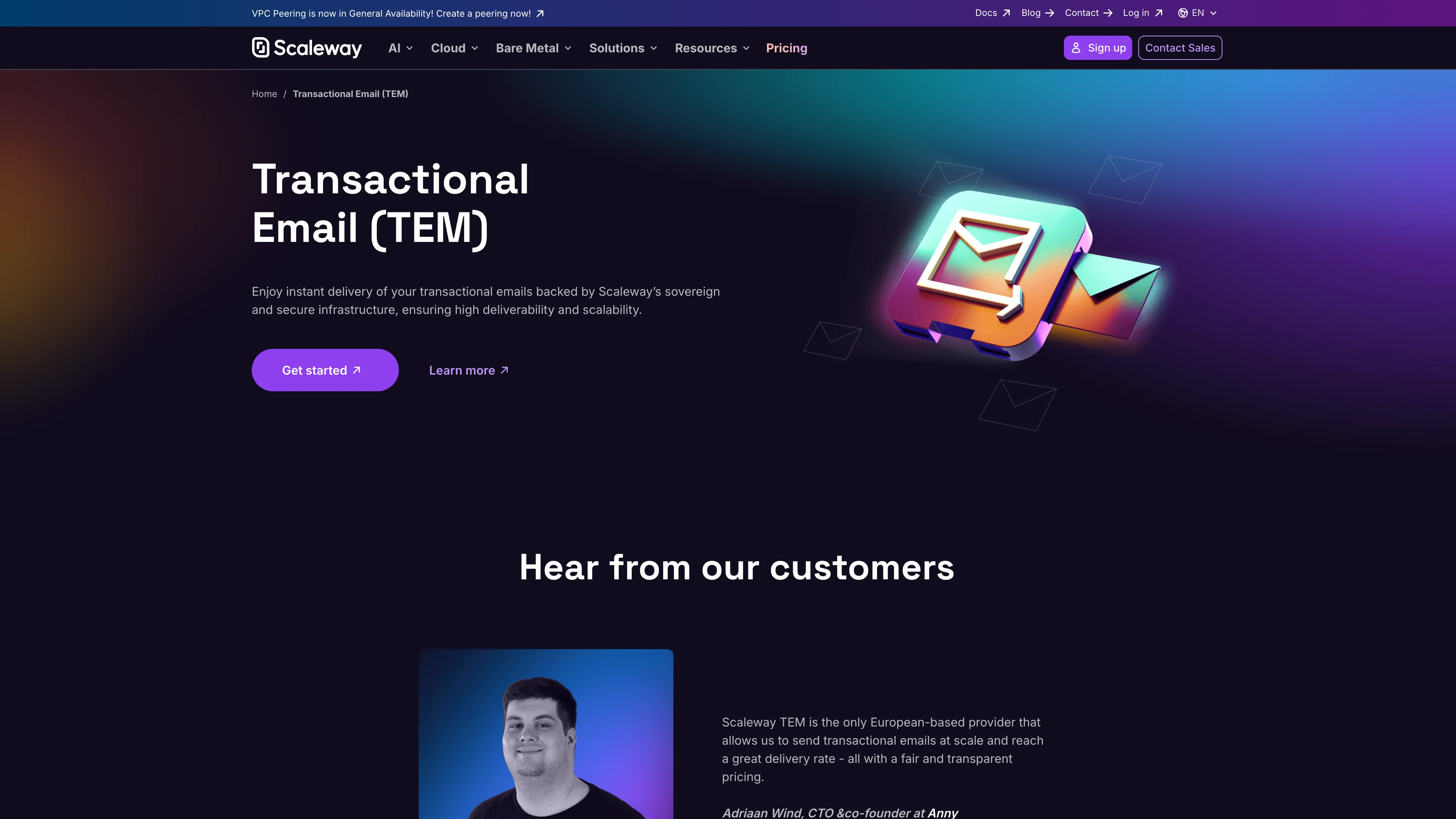 Screenshot of Scaleway Transactional Email