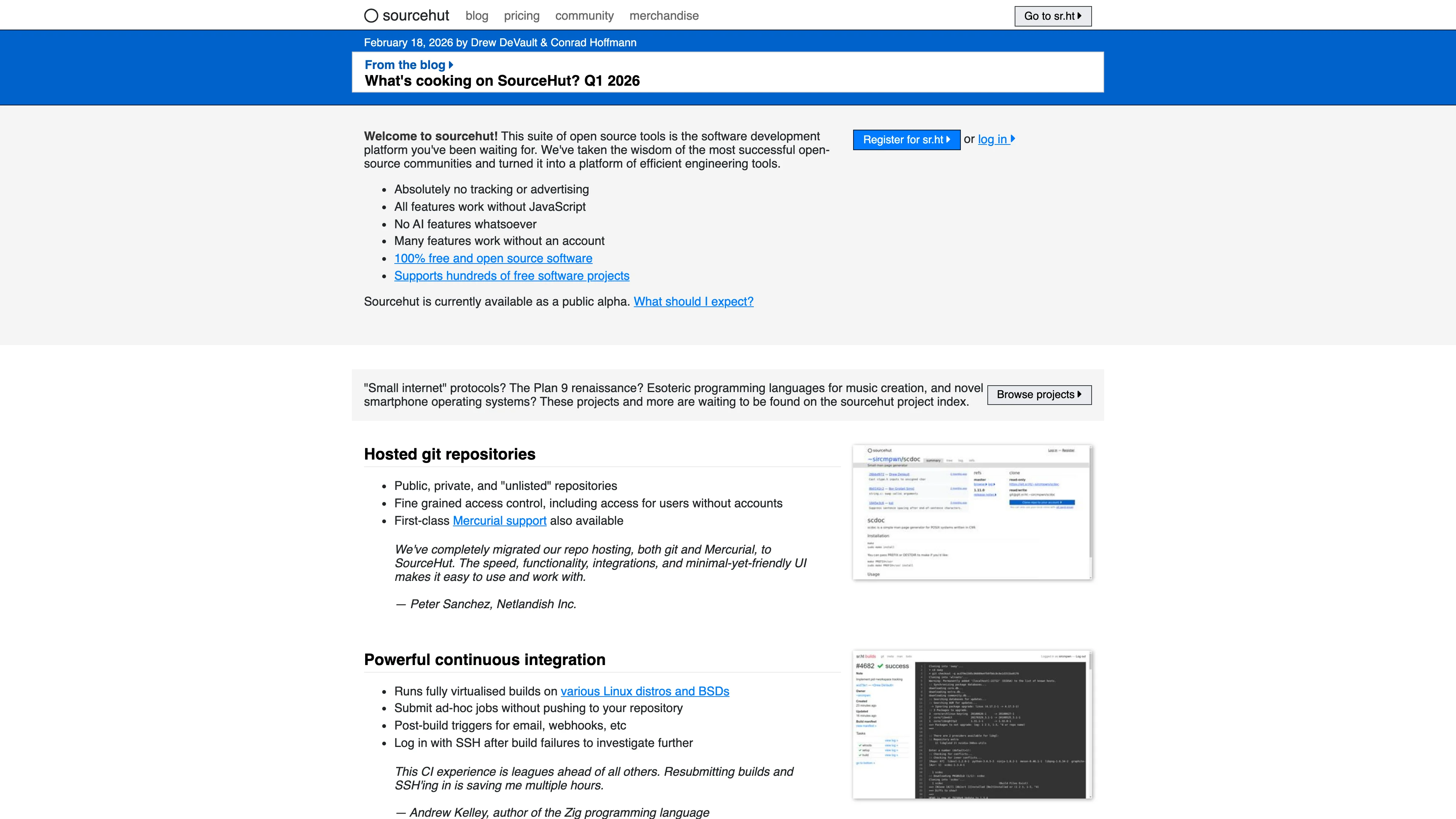 Screenshot of SourceHut