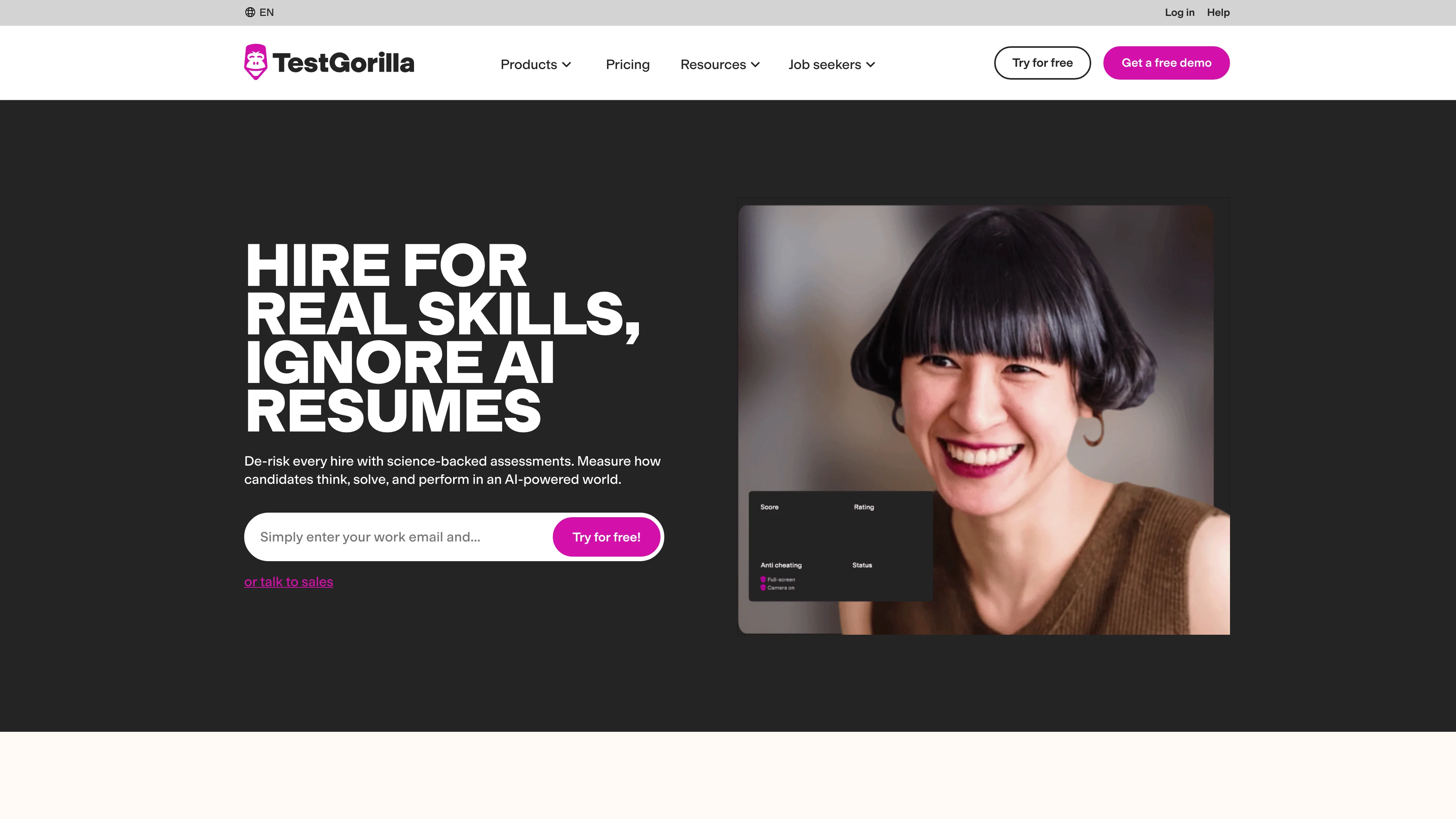 Screenshot of TestGorilla