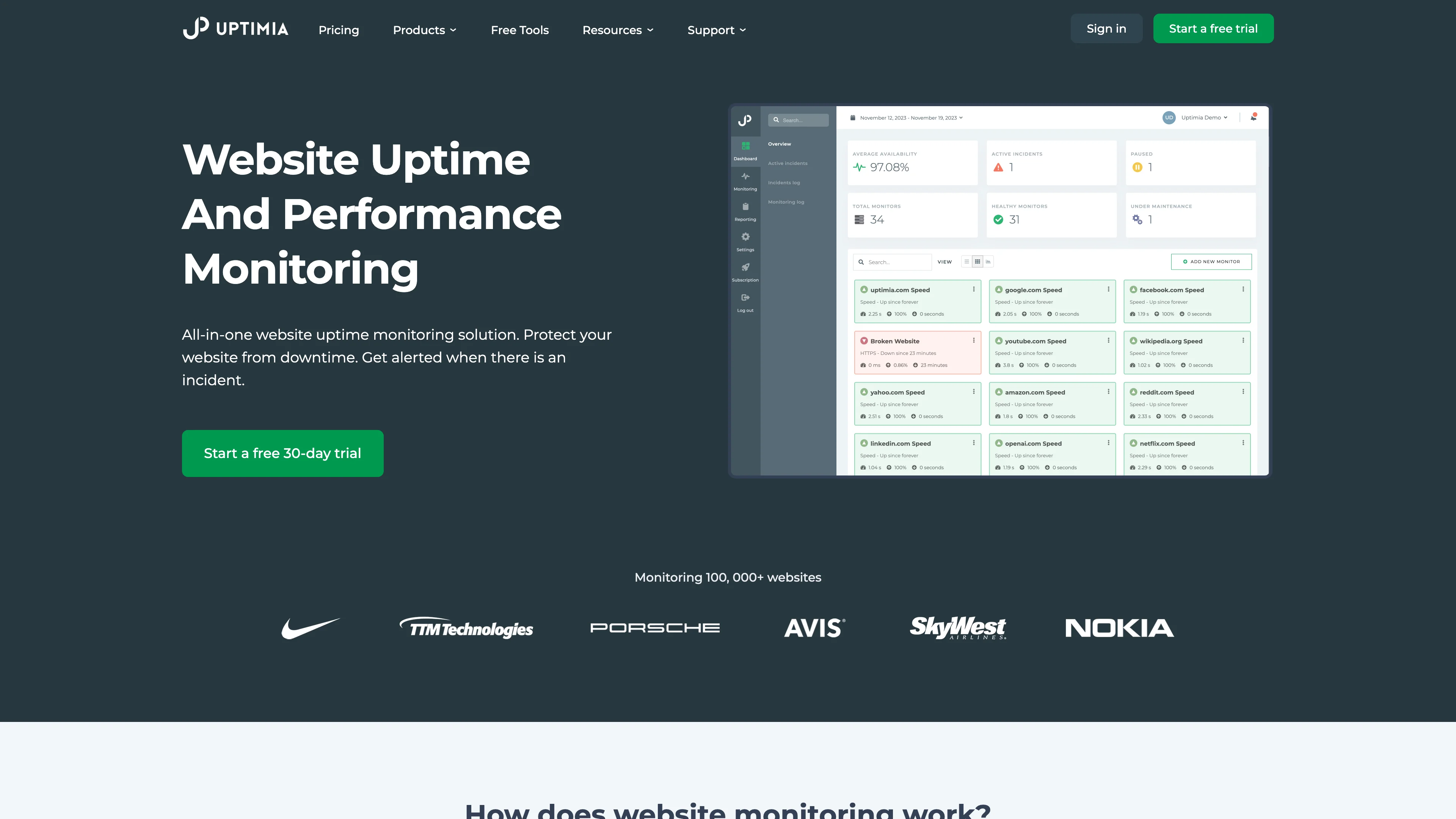 Screenshot of Uptimia