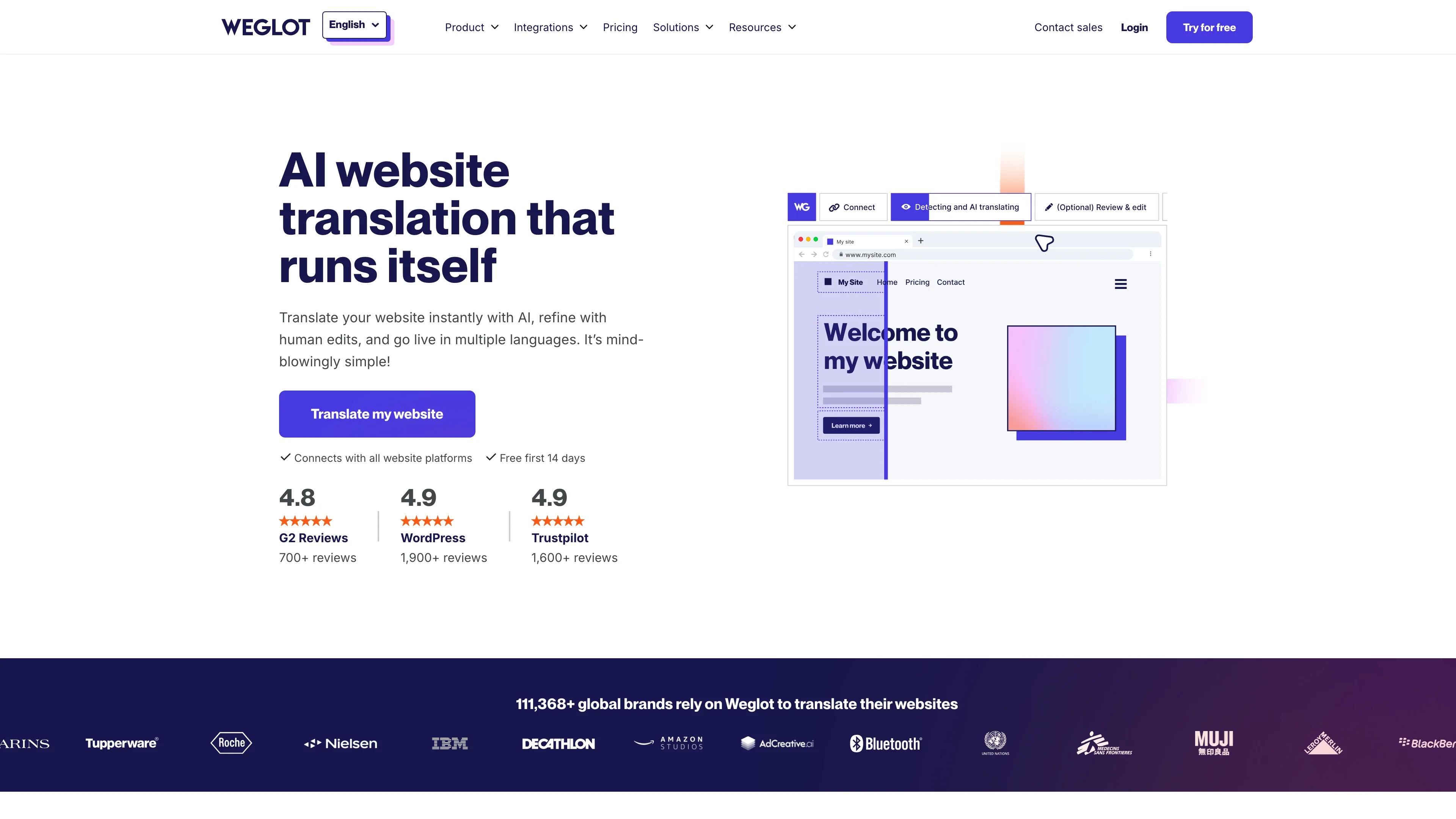 Screenshot of Weglot